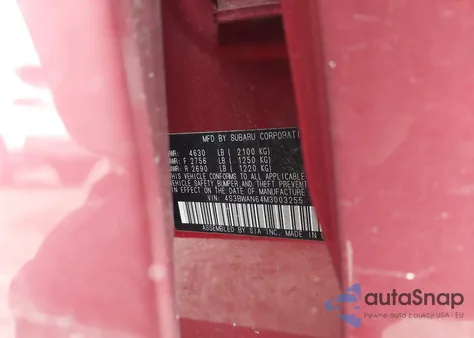 2021 Subaru Legacy Limited z USA, uszkodzony, nr VIN 4S3BWAN64M3003255